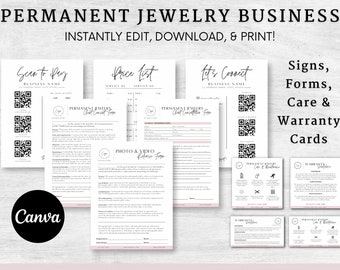 Permanent Jewelry Business Bundle, Editable Permanent Jewelry Consent Forms, Permanent Jewelry Warranty Care Card, Permanent Jewelry Tools