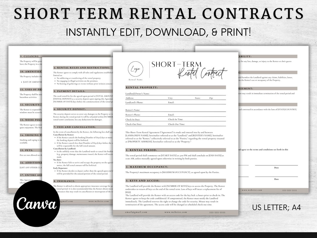 Airbnb Rental Agreement Contract Short Term Rental Agreement Contract ...