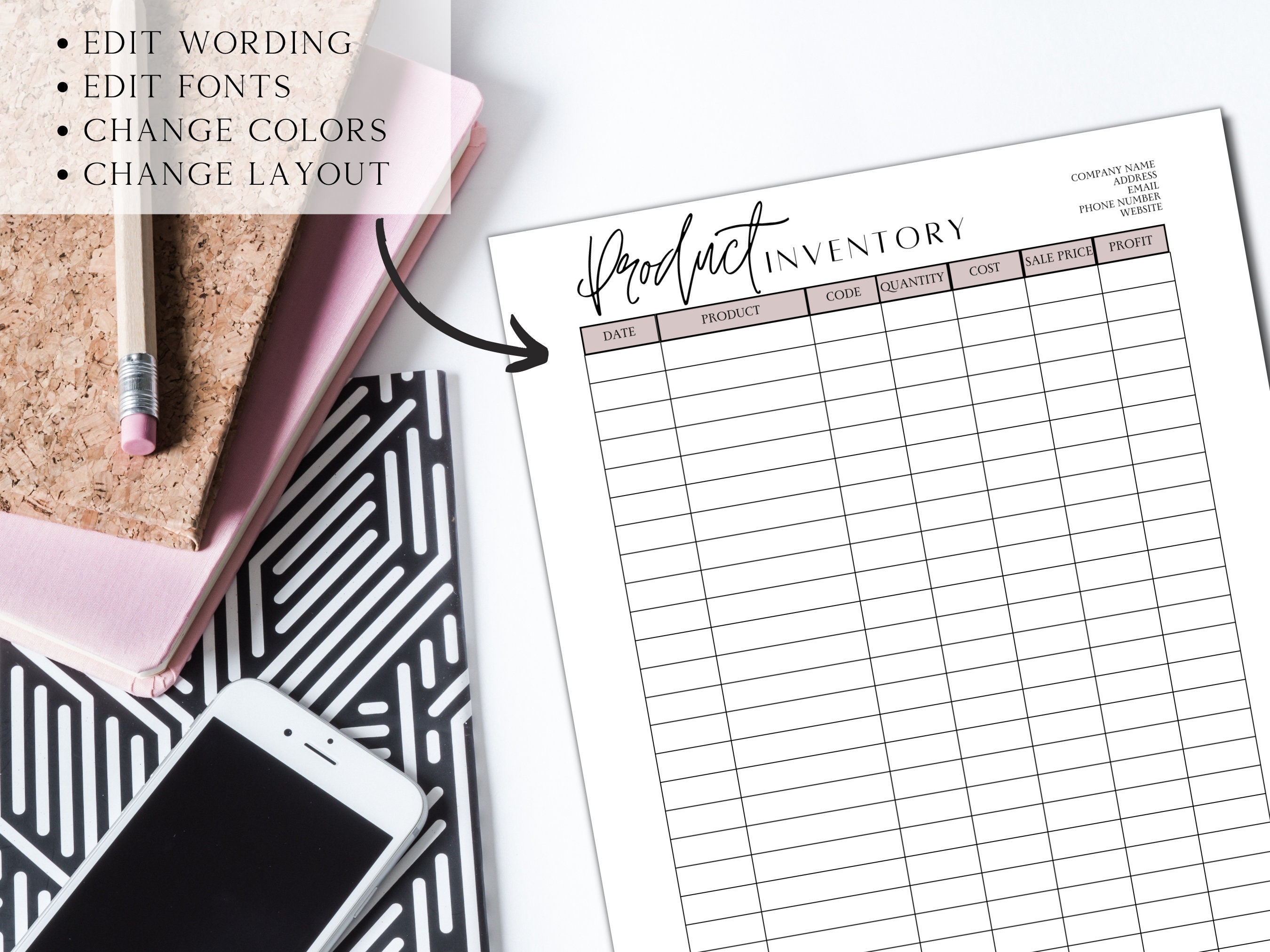 Editable Inventory Management Form, Inventory Tracker PDF, Product ...