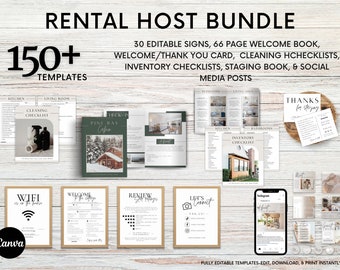 Vacation Rental Host Bundle, Editable Welcome Book, Cleaning Checklist, Inventory Log, Airbnb VRBO Short Term Rental Templates