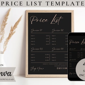 Price List Template DIY Small Business Printable Pricing Guide Sheet Beauty Salon Nail Makeup Hair Stylist Editable Canva Template