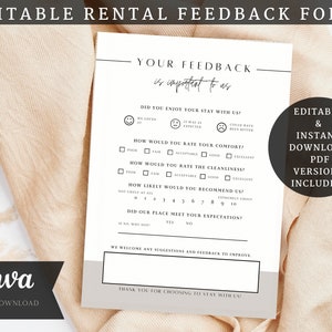 Bewerkbaar feedbackformulier Gast, Airbnb-host, VRBO, Canva-sjabloon, Feedbackformulier hotel, Vakantiewoning, Airbnb-sjabloon, Feedbacksjablonen