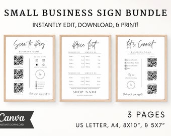 Editable Business Sign Template Bundle, Custom QR Code (Canva, Digital Download)