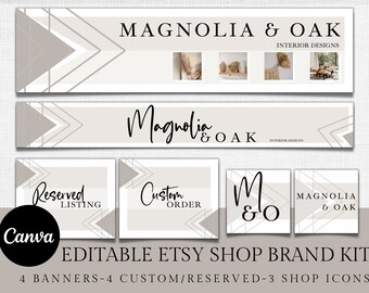 Modèle de kit de bannière de boutique Etsy, ensemble de kit de boutique Etsy modifiable, kit de marque de boutique Etsy, modèle de marque moderne pour graphiques Etsy Store