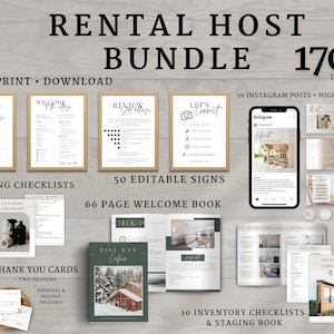Airbnb Host Bundle Template, Editable Airbnb Signs, Welcome Book Template, Airbnb Cleaning Checklist, Inventory Checklist, VRBO Host Bundle