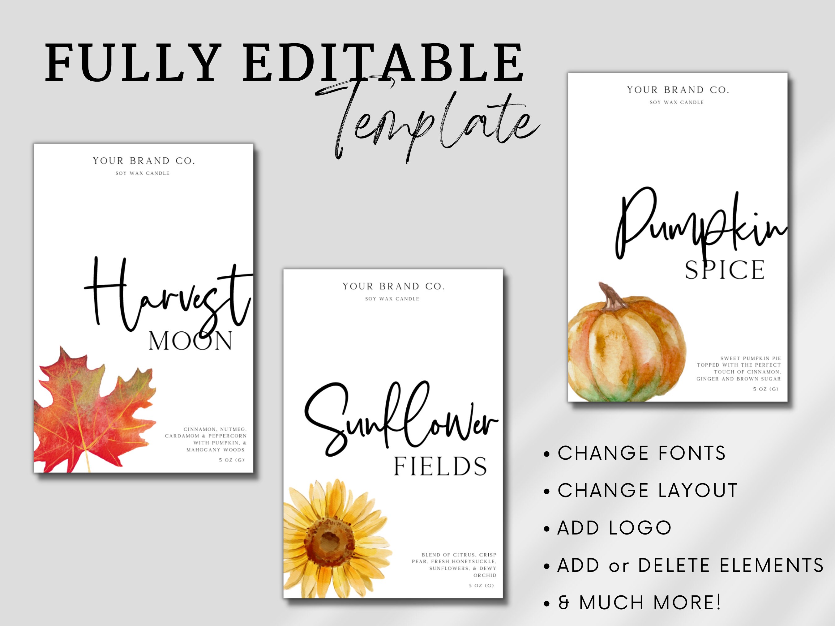 Customizeable Fall Labels Fall Wax Melt Label Template Canva Editable Snap-bar Clamshell Label ...