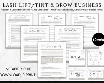 Editable Lash Lift & Tint Consent Forms Bundle Brow Lamination Form Brow Tech Templates Esthetician Waivers Lash Tech Printable Beauty Salon