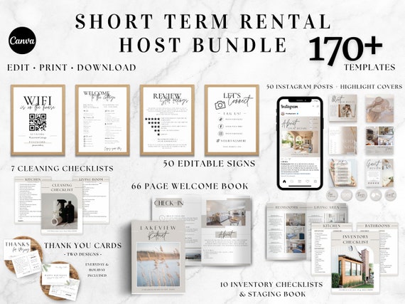 Airbnb Host Template Bundle Editable Airbnb Signs Welcome Book Template Airbnb Cleaning Checklist and Inventory Checklist VRBO Host Bundle