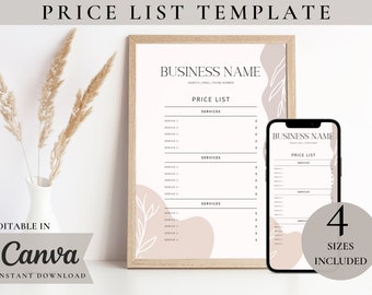 Boho Price List Template, Editable in Canva,Printable Spa Salon Price List, Hair Pricing Flyers, Instagram Story Template, Bundle Price List