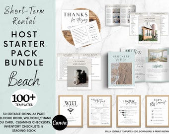 Vacation Rental Host Bundle, Welcome Book Cleaning Checklist & Inventory Log, Editable Airbnb VRBO Short Term Rental Templates