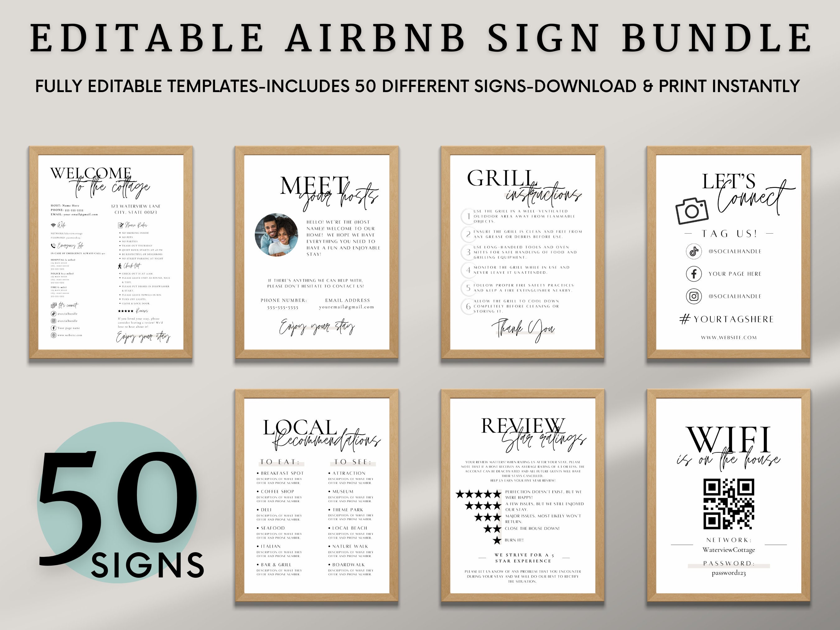 Airbnb Sign Bundle Template Airbnb Signage Signs for Rental Home Wifi ...
