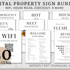 Airbnb Sign Bundle Template, Airbnb Signage, Vacation Rental, Wifi Sign, Airbnb Welcome Book, Checkout List, Airbnb Host, Simple Signs, VRBO