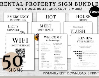 Airbnb Sign Bundle Template, Airbnb Signage, Vacation Rental, Wifi Sign, Airbnb Welcome Book, Checkout List, Airbnb Host, Simple Signs, VRBO