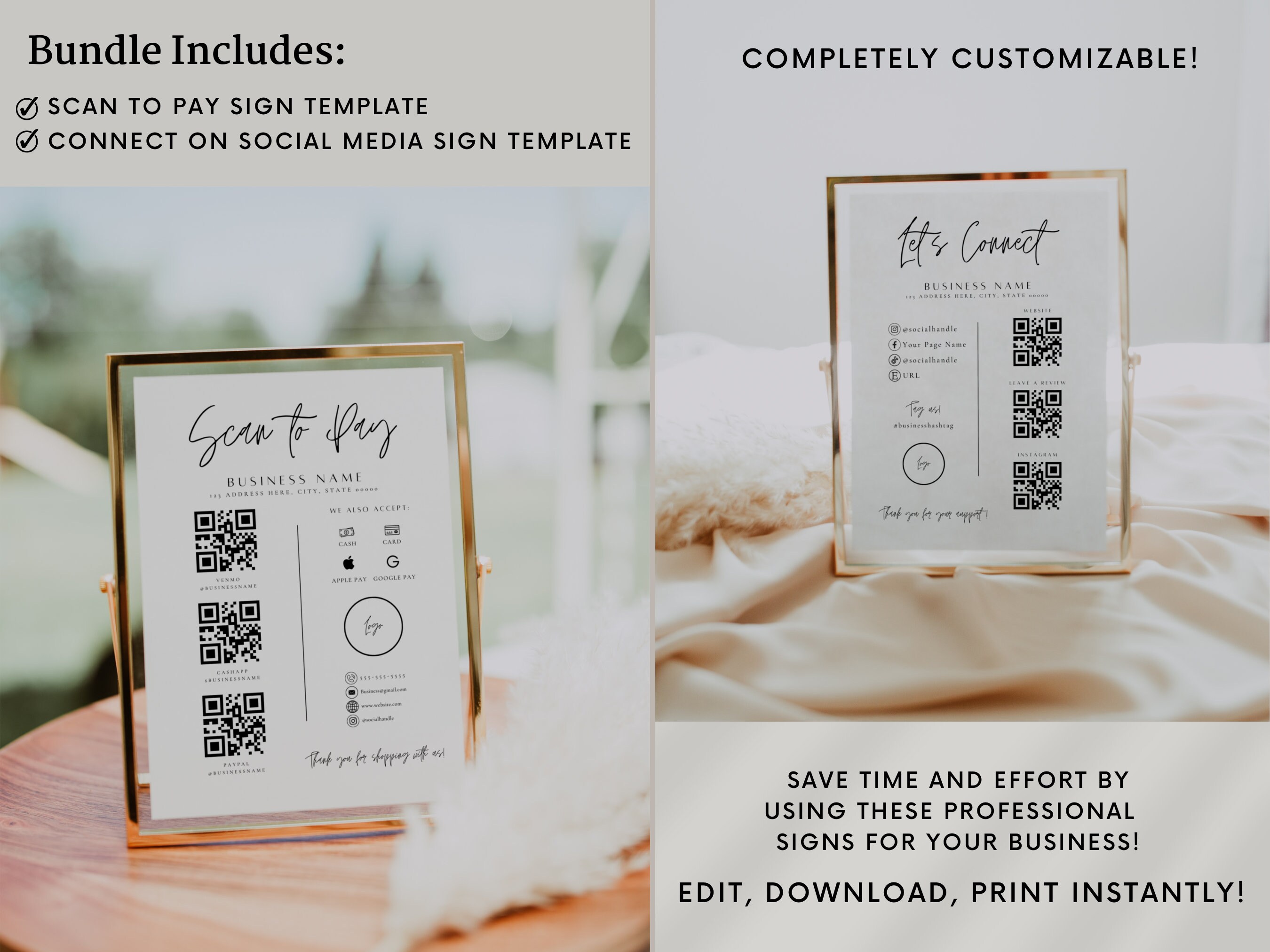 QR Code Sign Template, Social Media Sign Template, Small Business Sign ...