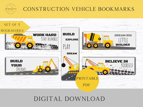 Printable Bookmarks for Kids Construction Bookmarks Vehicle - Etsy UK