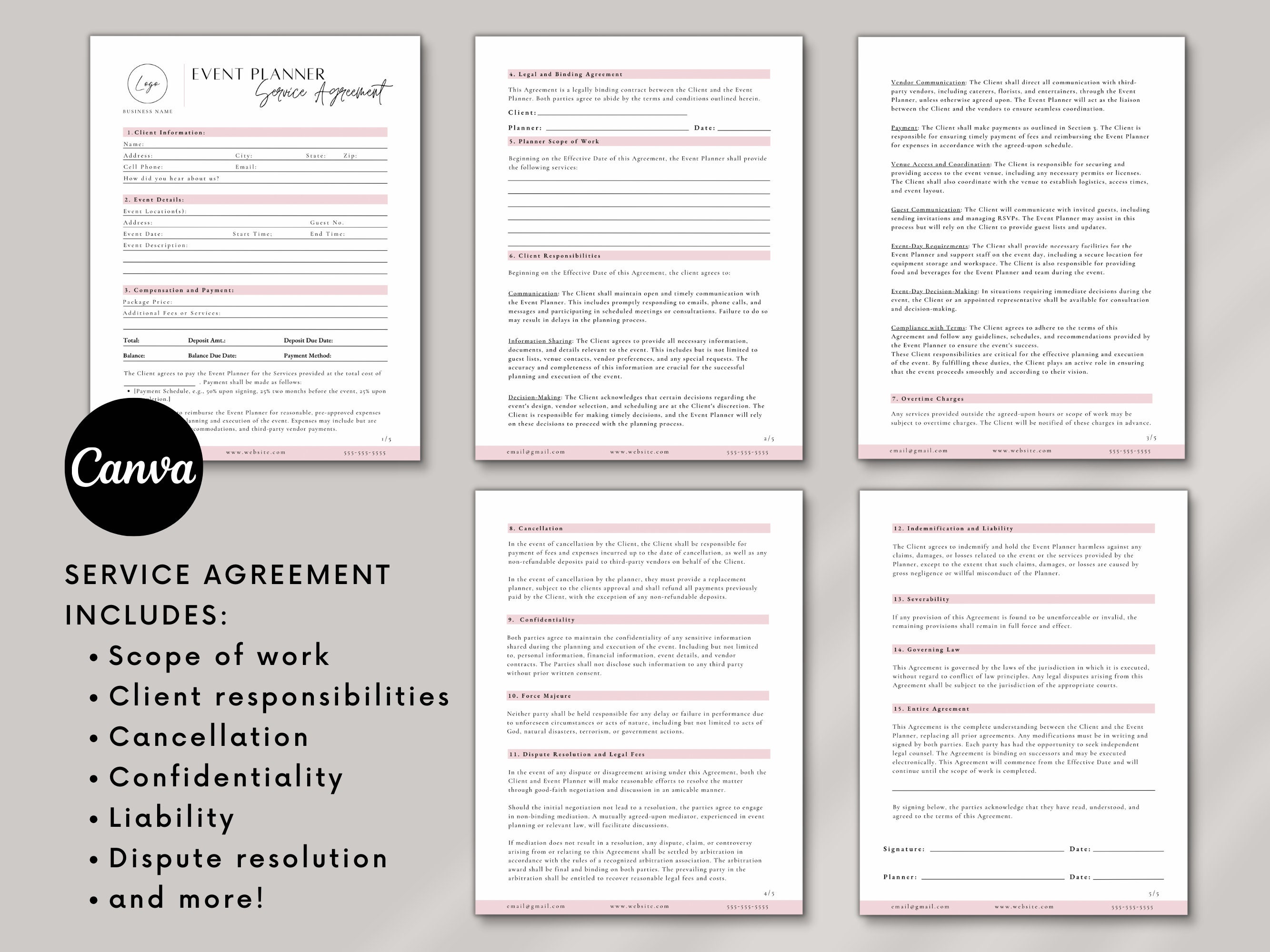 Event Management Client Form.pdf Event Planner Contract Template, Wedding Planning Service Agreement ...