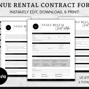 Venue Rental Forms Bundle, Wedding Venue Contract Template, Event Center Services Agreement, Event Hosting Client Intake, Venue Packages