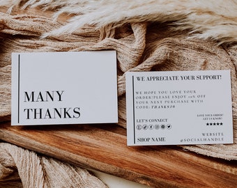 Bearbeitbare Geschäfts-Dankeskarte, kleine druckbare Danksagungskarte für Ihren Kauf, moderne Packungsbeilage-Karte, anpassbare Canva