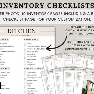 K&ouml;nnte beinhalten: Eine druckbare Checkliste zur Organisation des K&uuml;cheninventars. Die Checkliste umfasst Abschnitte f&uuml;r Ger&auml;te, Kochgeschirr, Geschirr und K&uuml;chenutensilien. Die Checkliste ist zu 100% bearbeitbar und enth&auml;lt ein Titelbild.