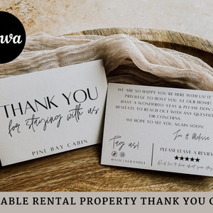 Airbnb Host Thank You Card Template, Review Rating Request, Editable Canva Airbnb Rental Template, Airbnb Host Welcome Card For Guests