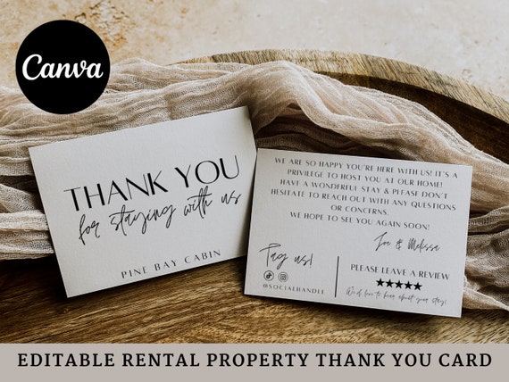 Airbnb Host Thank You Card Template, Review Rating Request, Editable Canva Airbnb Rental Template, Airbnb Host Welcome Card For Guests