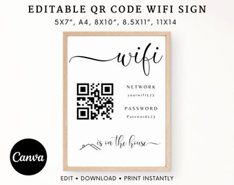 Airbnb Sign Wifi, Wifi Password Sign, Guest Room Wifi Sign Canva Template, Printable Wifi Sign, Airbnb Host Signage, Air bnb Downloads