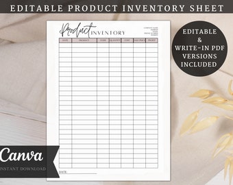 Editable Inventory Management Form, Inventory Tracker PDF, Product Inventory, Business Inventory Sheet, Inventory List, Printable Canva