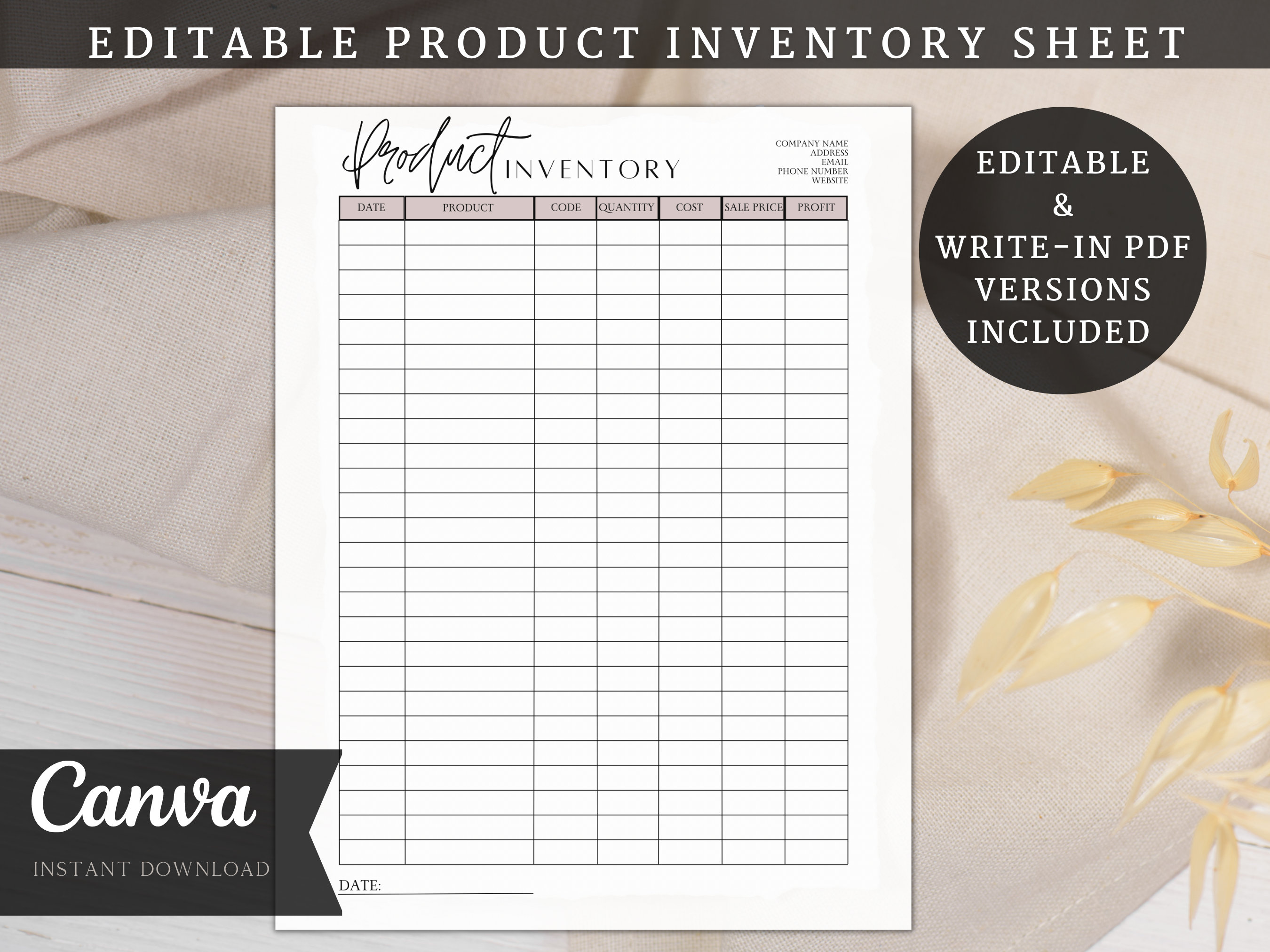 Editable Inventory Management Form Inventory Tracker PDF Etsy Australia