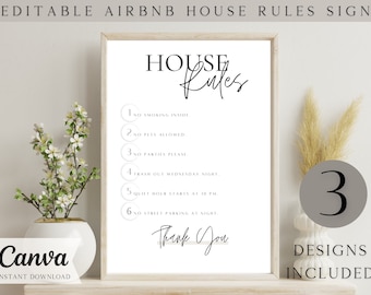 Airbnb House Rules Sign Bundle Template, Editable Airbnb, Signs Rental Home, Airbnb Rules sign, House Rules List, Airbnb Host, Simple Signs