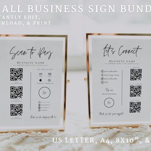 QR Code Sign Template, Social Media Sign Template, Small Business Sign Canva Template, Editable Scan to Pay Sign, Accepted Payments Sign