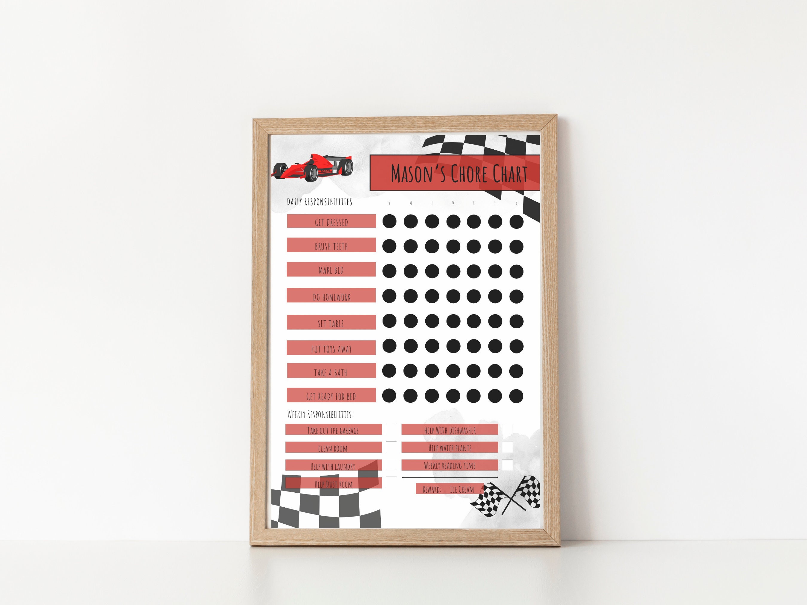 EDITABLE Race Car Chore Chart Printable Reward Chart Etsy Australia