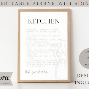 Airbnb Kitchen Sign Template, Editable Airbnb, Signs Vacation Rental Home, Kitchen Sign Printable, Canva Template, Airbnb Host, Simple Signs