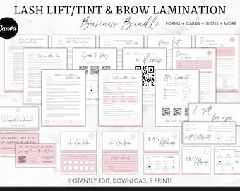 Editable Lash Lift and Brow Lamination Templates, Printable Esthetician Forms, Lash Intake and Consent Form, Beauty Salon Canva Templates