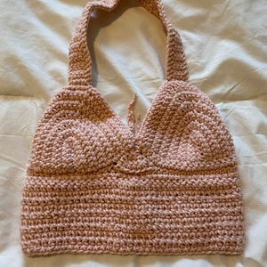 XS pink crochet halter top