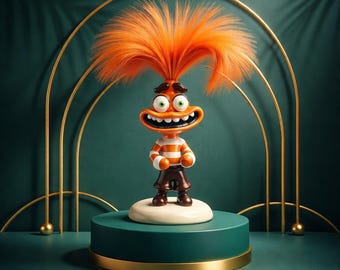Handmade Nervous Emption Figurine-Orange Mood Character. Recycled clay sculpture