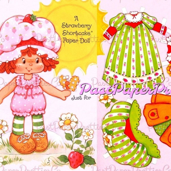 Vintage Strawberry Shortcake Easter Paper Doll Greeting Card Image 1984 Printable PDF Instant Digital Download Cute Childhood Toy Clipart