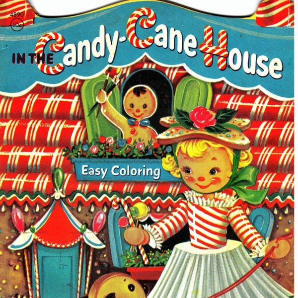 Vintage Christmas Coloring Pages In The Candy Cane House Coloring Book c. 1955 Printable PDF Instant Digital Download Cute Children Clip Art
