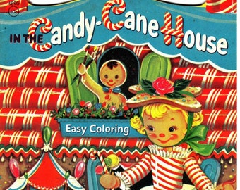 Vintage Christmas Coloring Pages In The Candy Cane House Coloring Book c. 1955 Printable PDF Instant Digital Download Cute Children Clip Art