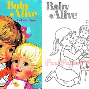 Livro de colorir vintage para impressão Boneca Baby Alive c. 1976 PDF Download digital instantâneo Boneca de brinquedo infantil fofa 102 páginas