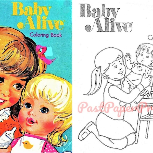 Vintage Printable Coloring Book Baby Alive Doll c. 1976 PDF Instant Digital Download Cute Childhood Toy Doll 102 Pages