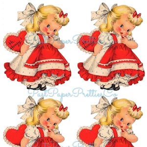 Vintage druckbare Valentine Karte niedlich schüchtern hübsche kleine Miss Valentines Mädchen Bild c. 1950er Jahre PDF Sofortiger Digitaler Download JPEG PNG 300 dpi