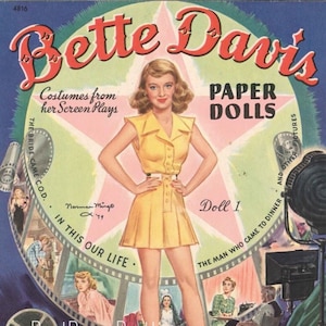 Bonecas de papel de estrela de cinema vintage Bette Davis 1942 PDF para impressão Download digital instantâneo Linda atriz de Hollywood Boneca estrela Clip Art