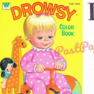 Vintage afdrukbare kleurboekpagina's Slaperige pop c. 1976 pdf directe digitale download schattig kinderspeelgoed slaperige babypop 59 pagina's