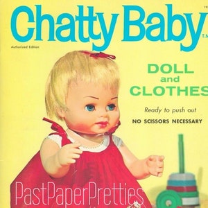 Bonecas de papel vintage Bebê tagarela 1963 PDF para impressão Download digital instantâneo Boneca de brinquedo infantil fofa Clipart