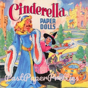 Vintage Paper Dolls Cinderella and Prince Charming c. 1950 Printable PDF Instant Digital Download Kitsch Fairy Tale Ephemera Clip Art