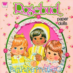 Bonecas de papel vintage Rosebud 1975 PDF para impressão Download digital instantâneo Boneca de brinquedo infantil nostálgica fofa Clip Art