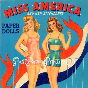 Bonecas de papel vintage Miss América e suas acompanhantes 1941 PDF para impressão Download digital instantâneo 3 lindas bonecas de concurso de beleza Clip Art