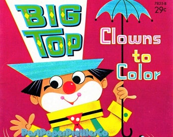 Vintage Printable Coloring Book Big Top Clowns to Color c. 1967 PDF Instant Digital Download All Circus Clowns Clipart 33 Pages