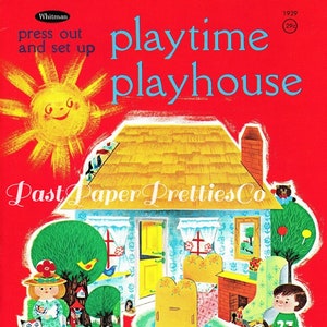 Vintage stampabile Playtime Playhouse Doll House Paper Dolls Playset 1968 PDF Download digitale istantaneo Mobili carini Persone Animali domestici Alberi