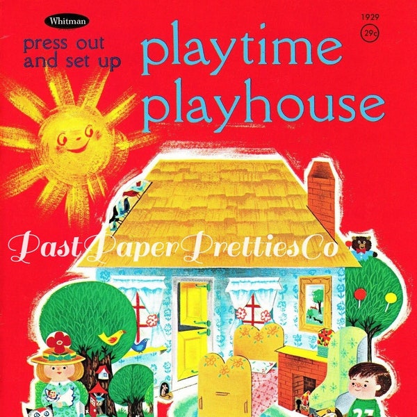 Vintage imprimable Playtime Playhouse maison de poupée Paper Dolls Playset 1968 PDF Téléchargement numérique instantané Joli mobilier personnes animaux de compagnie arbres